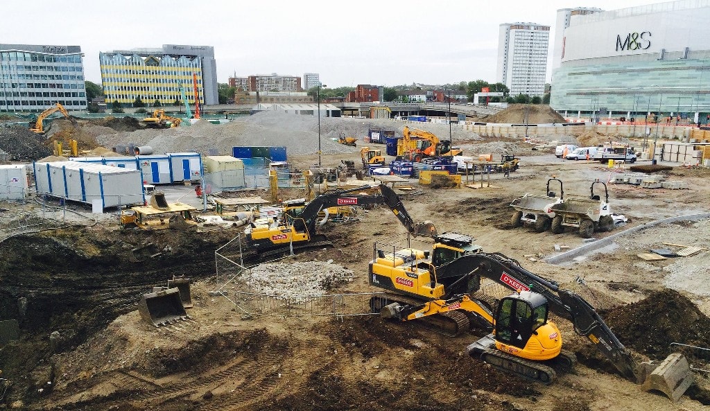 Active construction site with heavy equipment